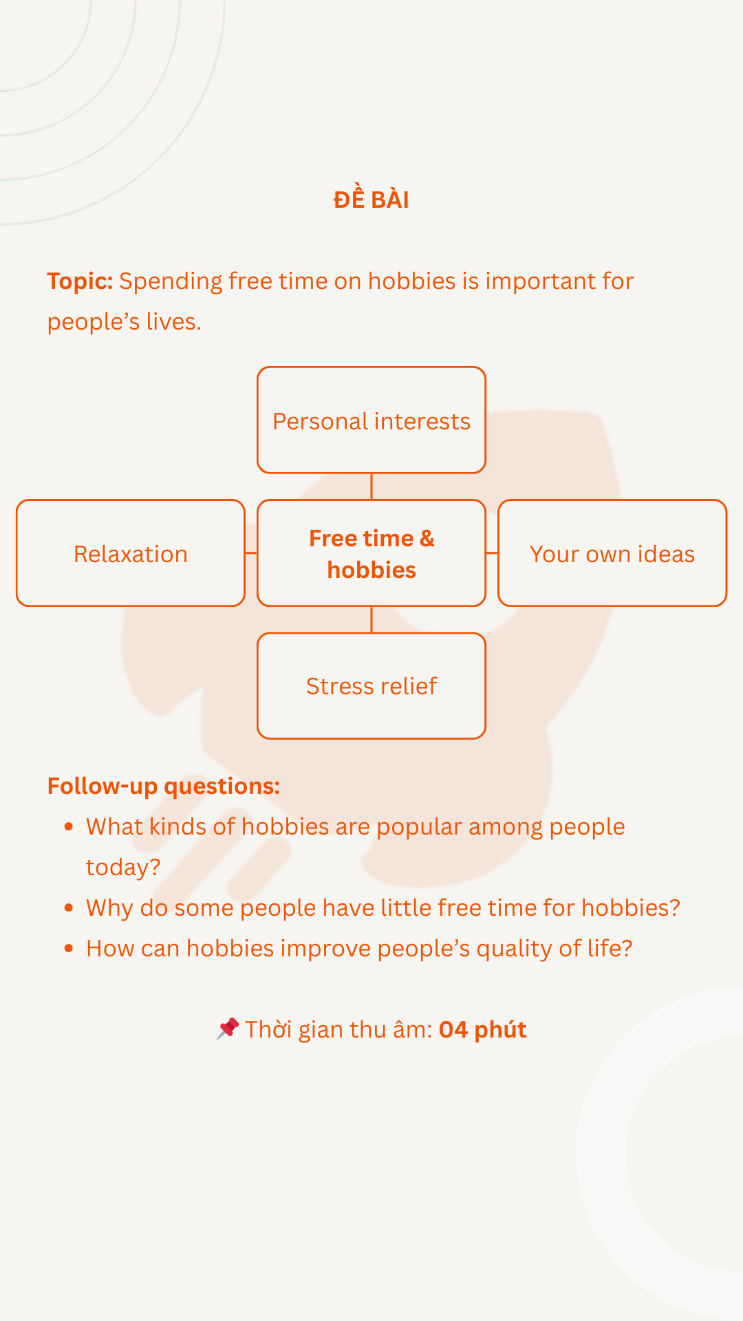 VSTEP Speaking Part 3 - Đề 10: Spending free time on hobbies is important for people’s lives