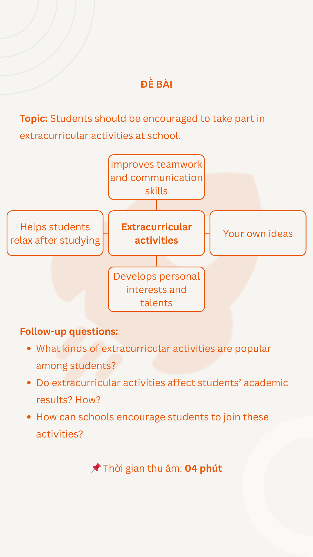 VSTEP Speaking Part 3 - Đề 2: Students should be encouraged to take part in extracurricular activities at school
