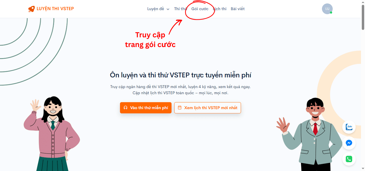 Truy cập trang giới thiệu các gói VIP luyện thi VSTEP