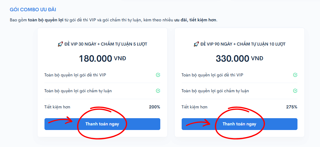 Chọn gói VIP phù hợp với nhu cầu ôn luyện VSTEP